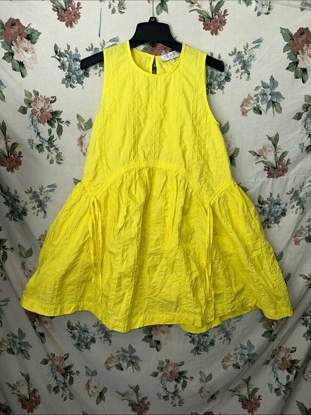 Sea New York Bright Yellow Sleeveless Textured Fit-and-Flare Dress